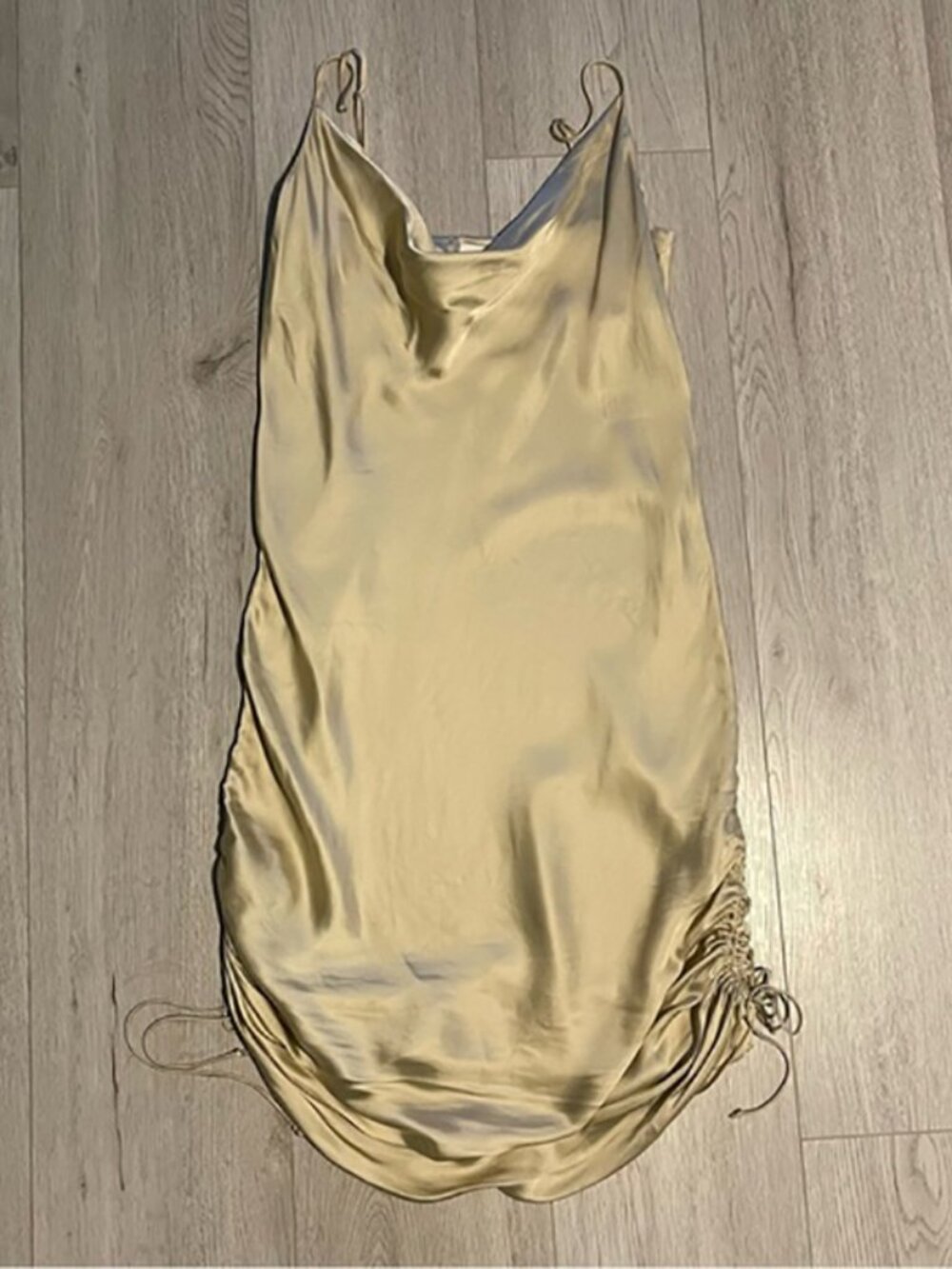Aritzia Wilfred Ruched Slip Dress - Olive Beige Convertible Satin Dress